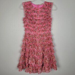 Ivy City Co Size 0 Mini Dress Sleeveless Floral Ruffle Pink Multicolor